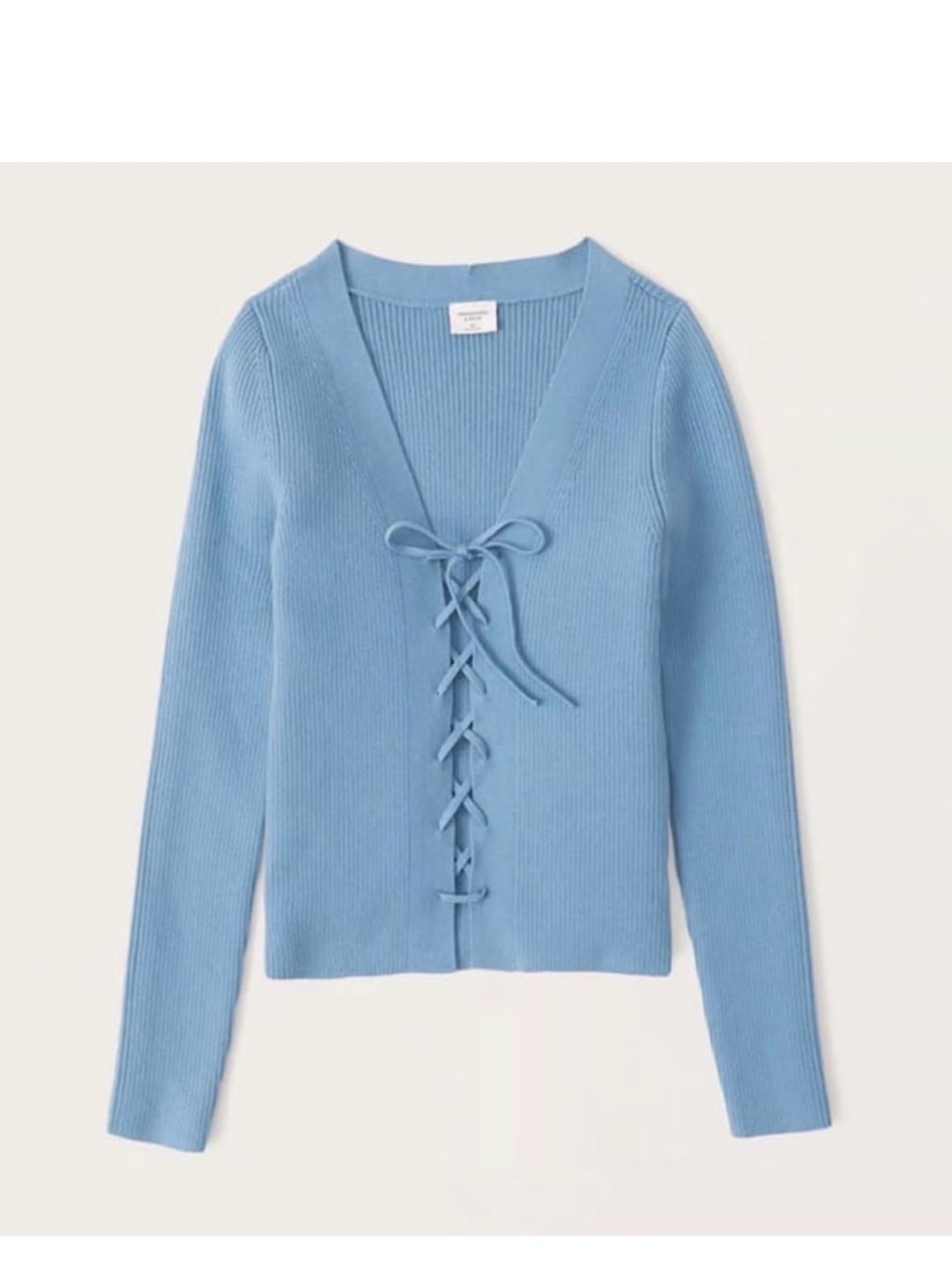 Abercrombie & Fitch Light Blue Lace-Up V-Neck Ribbed Sweater size large